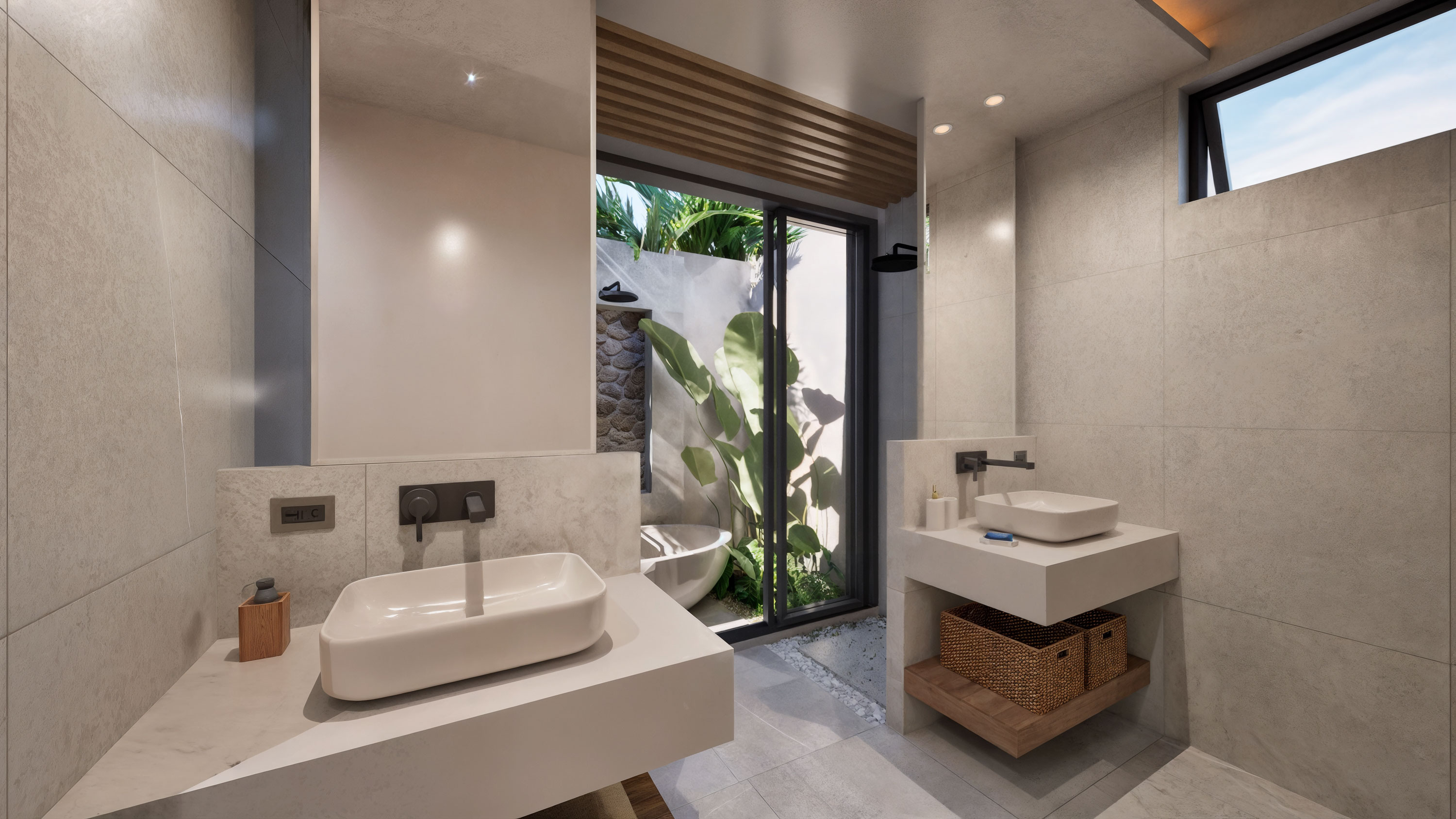 Ensuite bathroom with dual sinks